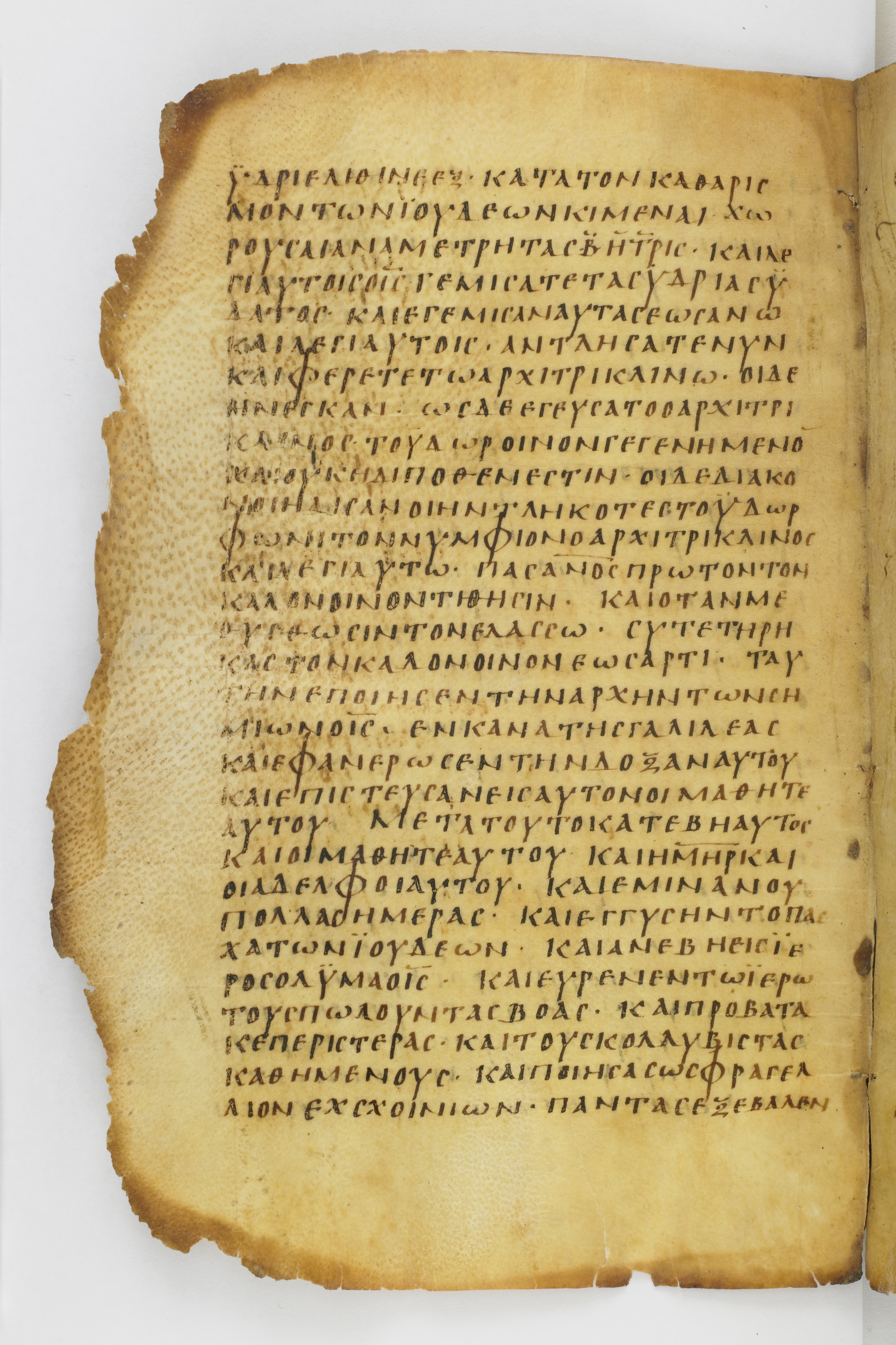 Codex Washingtonianus showing John 2:10 from Late 4th to 5th Century found in Egypt (possibly near the Pyramids), currently housed at Freer Gallery of Art, Smithsonian Institution, Washington, D.C.